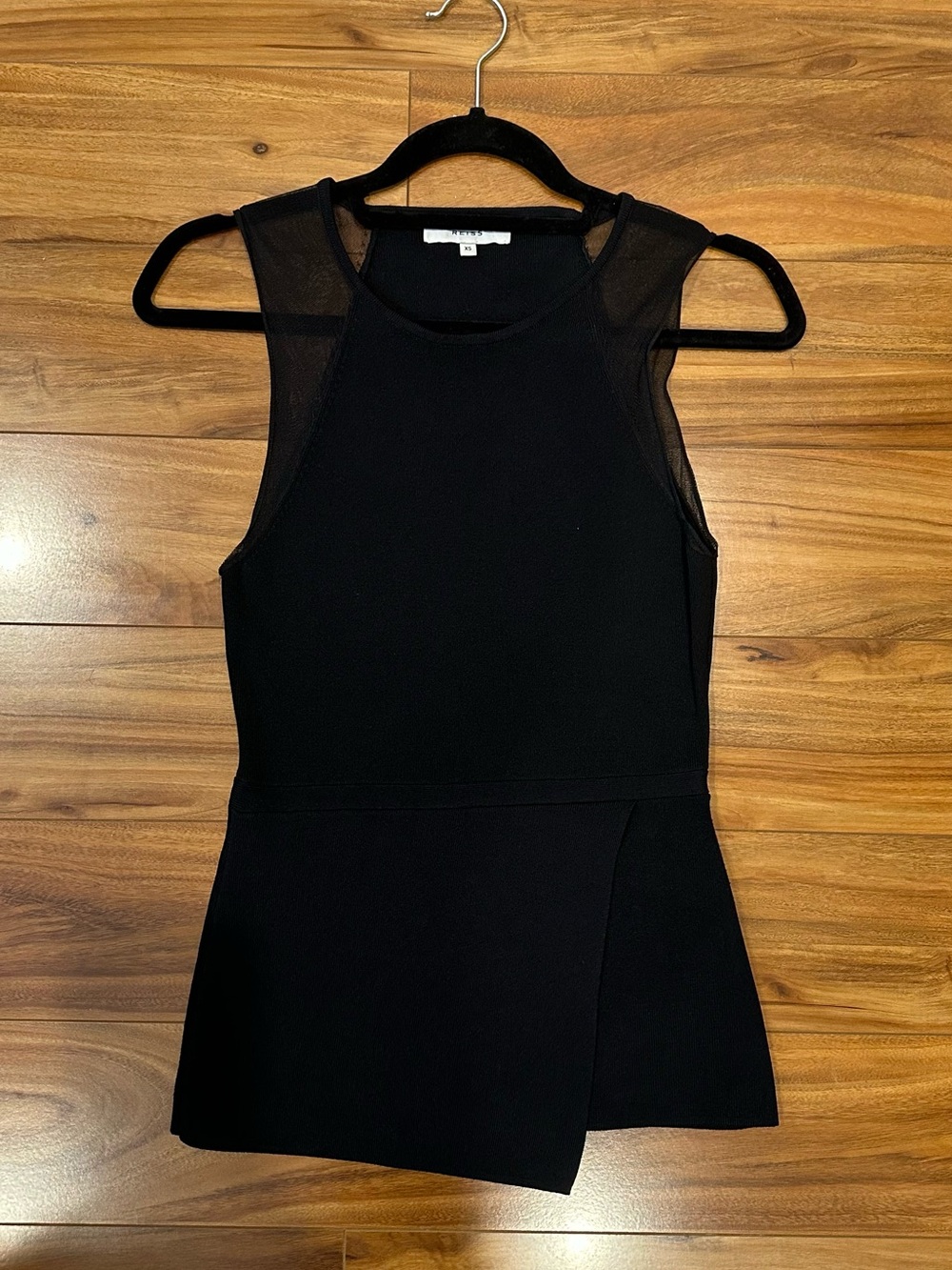 Reiss Black Sleeveless Top with Sheer Shoulder Insets